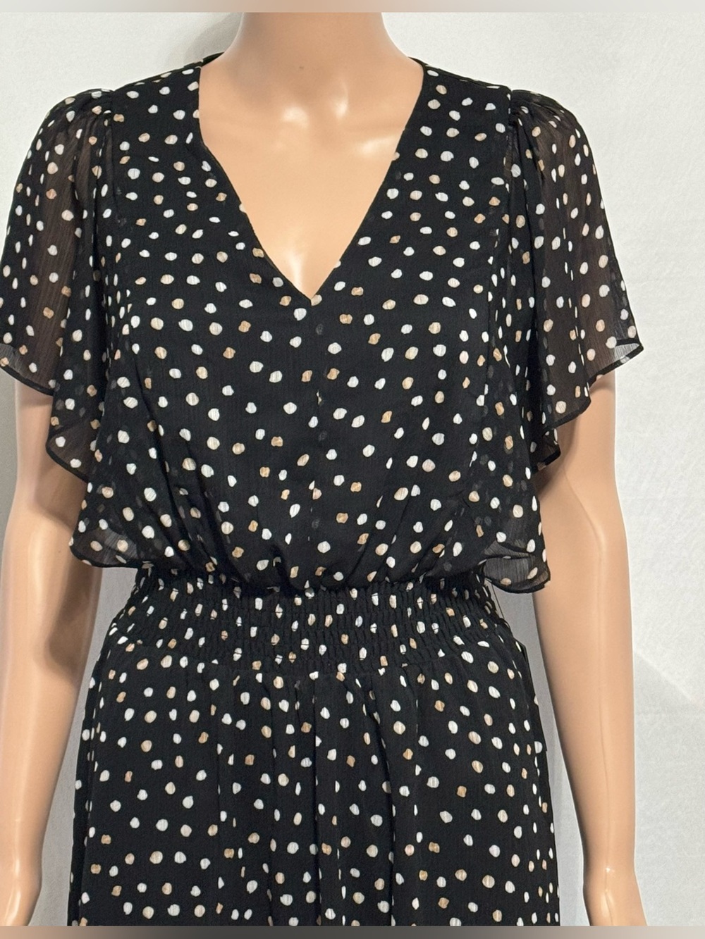 DKNY Women’s Printed Flutter-Sleeve Dress Black Multi Midi Size 4 - Picture 7 of 8